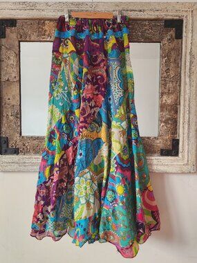 Colorful Boho Patchwork Skirt – Flowy & Vibrant